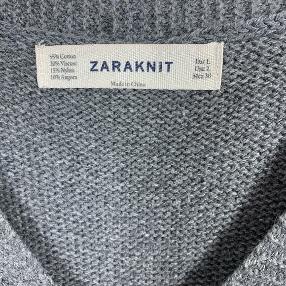 knit sleeveless v-neck grey knit dress sweater Zara knit size large - Picture 2 of 16